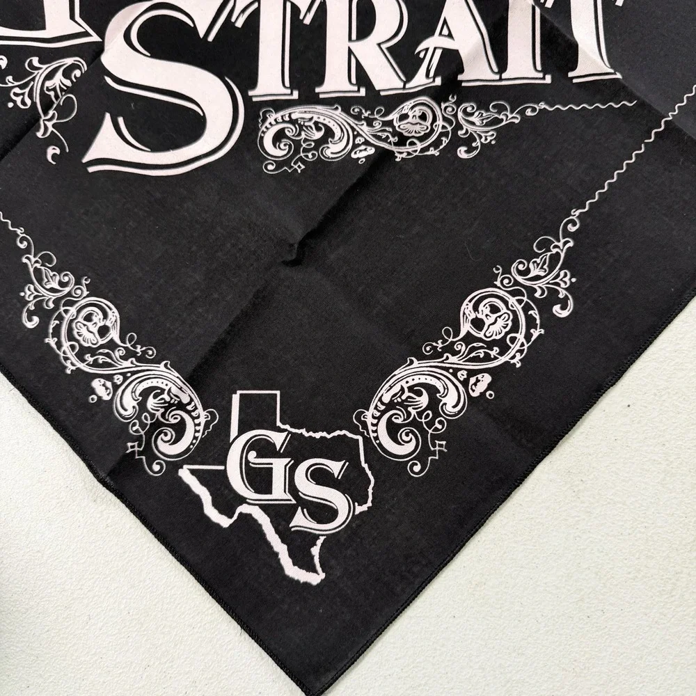 Vintage George Strait Country Music Texas Black Bandana Scarf 22
